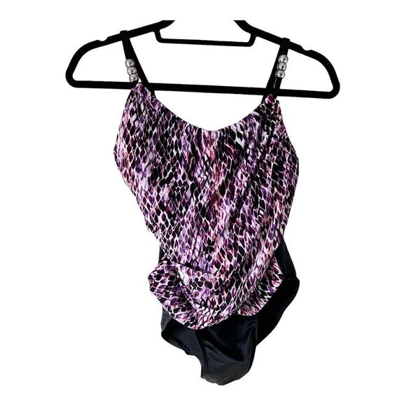 Magicsuit Purple Snake Charmer Lisa Draped One Piece Slimming Swimsuit Size 8 - Picture 3 of 12